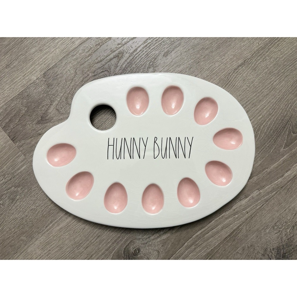 Rae Dunn HUNNY BUNNY Deviled Egg Platter Pink Pastel Eggs Easter Serving Tray